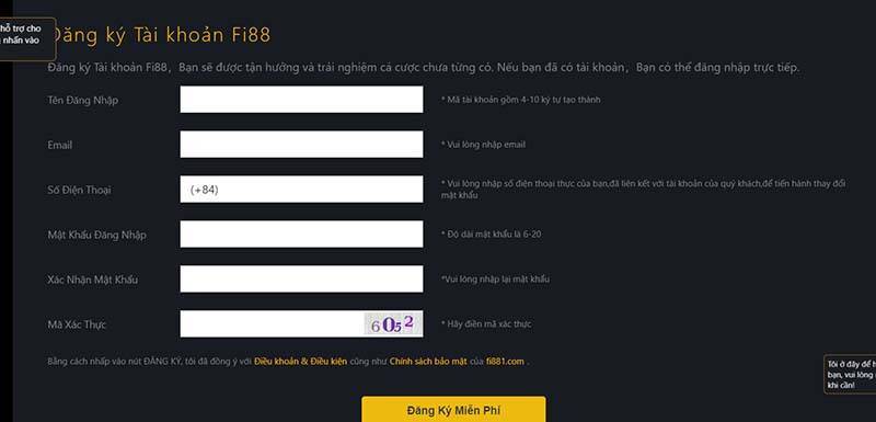 Hướng dẫn đăng ký tài khoản Fi88